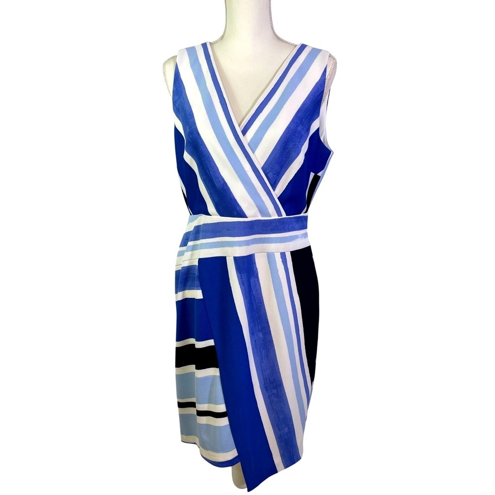 Donna Morgan Sheath Dress Women's Sz 10 Blue White‎ Spring Nautical Stretch